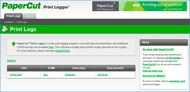 PaperCut Print Logger