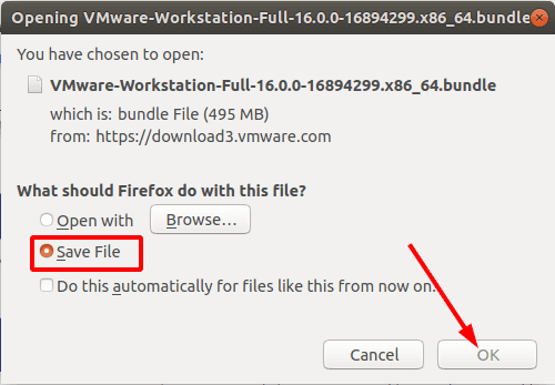 Сохранить файл установки VMware workstation 16 Pro