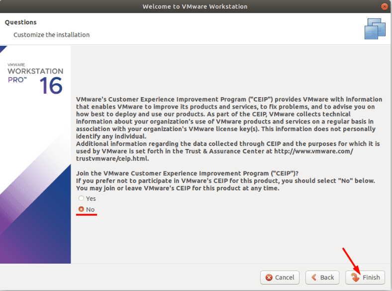 Принимаем условия лицензионного соглашения VMware workstation 16 Pro
