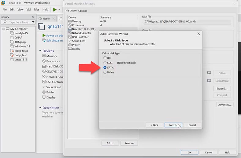 Adding SATA disks to the machine