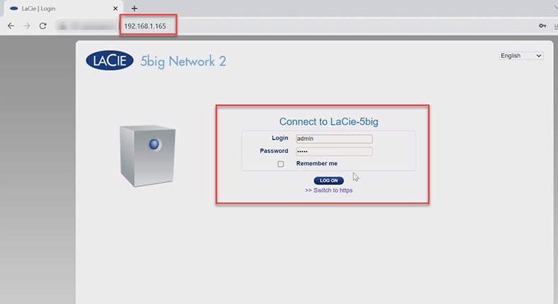 Вход на устройство LaCie 5big Network2