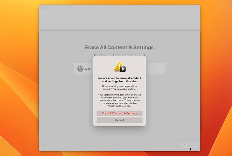 Erase all content & settings