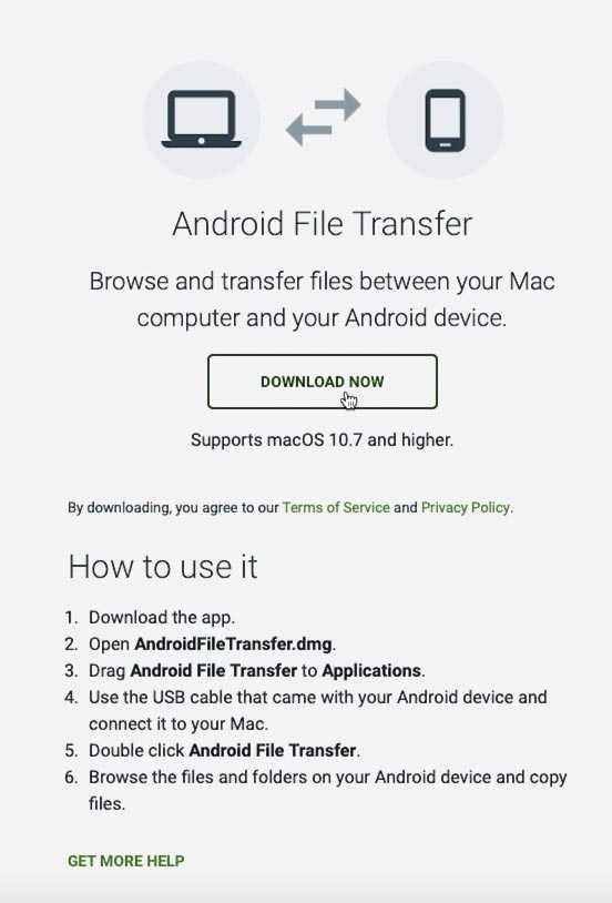 Android File Transfer: официальный сайт