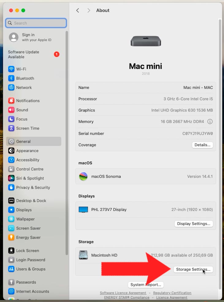 меню Apple - Об этом Mac - Подробнее - Настройки хранилища