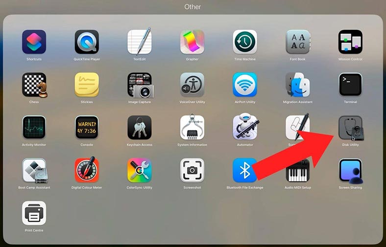 MacOS: Launchpad – Другие – Дисковая утилита