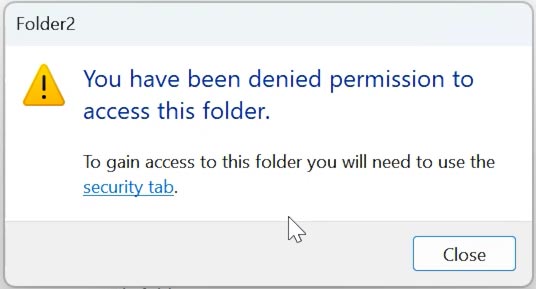 Ошибка: Доступ к папке ограничен