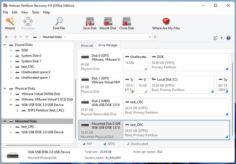 Hetman Partition Recovery: смонтированный диск в окне программы