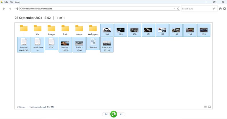 История файлов: Восстановить файлы
