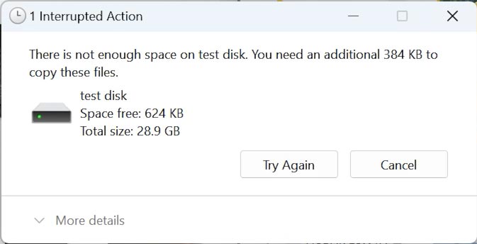 Помилка: There is not enough space on disk