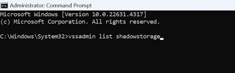 vssadmin list shadowstorage