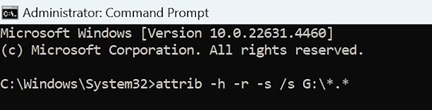 attrib -h -r -s /s /d :\*.* 