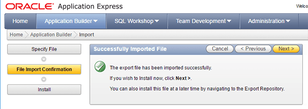 Oracle Application Express: Выберите файл для импорта и укажите его тип