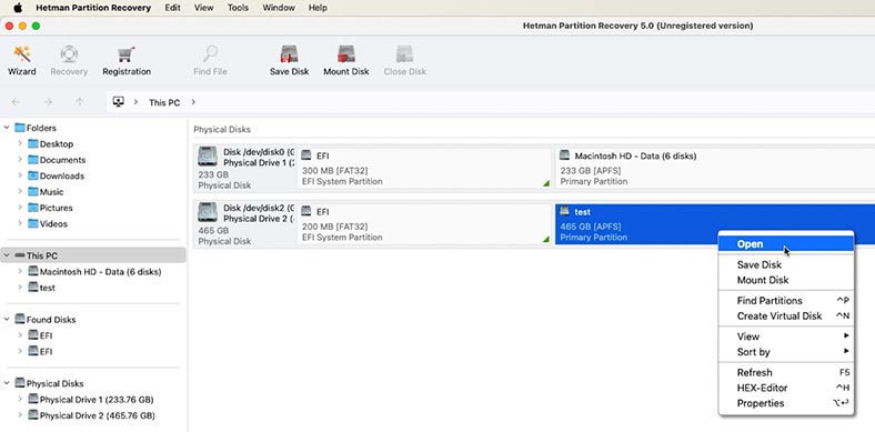 Hetman Partition Recovery: Открыть диск