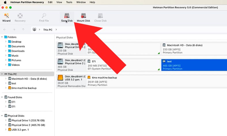 Hetman Partition Recovery: Сохранить диск