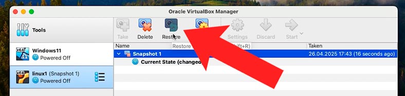 VirtualBox: Вернуться к снимку VirtualBox: Вернуться к снимку