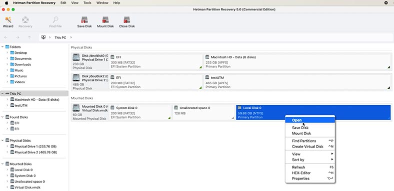 Hetman Partition Recovery: смонтированный виртуальный диск VMware Hetman Partition Recovery: смонтированный виртуальный диск VMware
