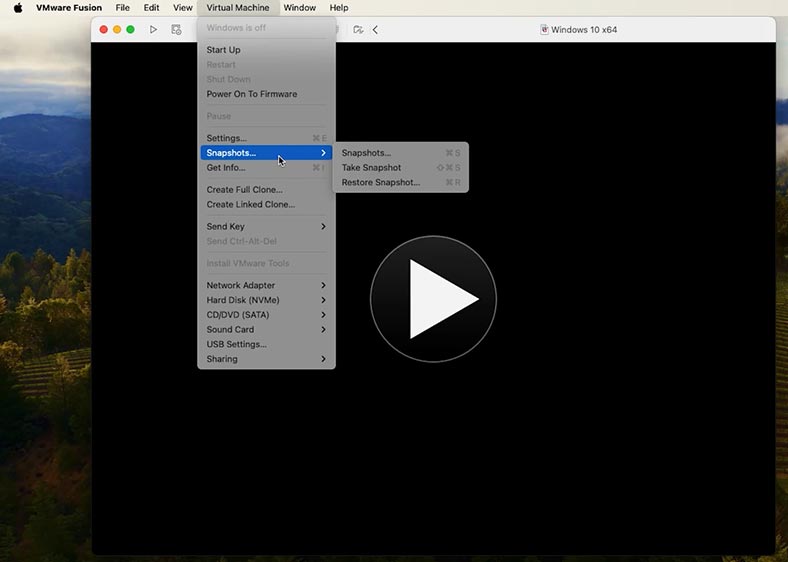 Откройте VMware Fusion и выберите виртуальную машину, которая не запускается Откройте VMware Fusion и выберите виртуальную машину, которая не запускается