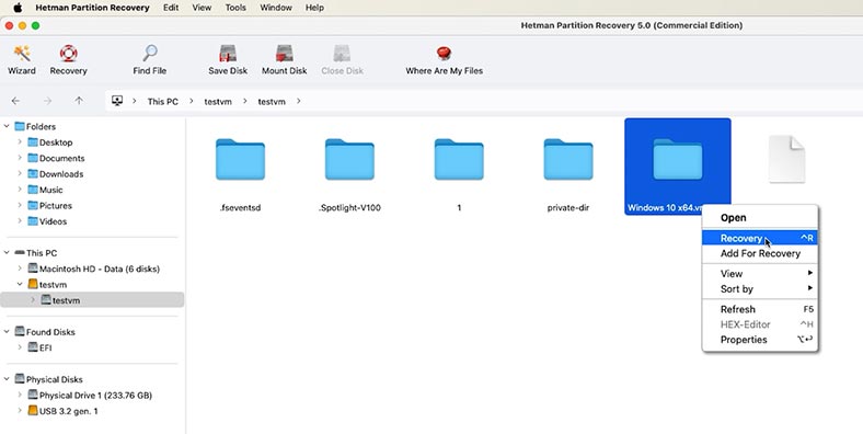 Hetman Partition Recovery: отметьте файл виртуального диска и нажмите – Восстановить Hetman Partition Recovery: отметьте файл виртуального диска и нажмите – Восстановить