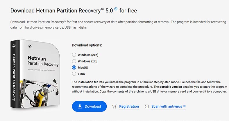 Скачайте Hetman Partition Recovery для macOS