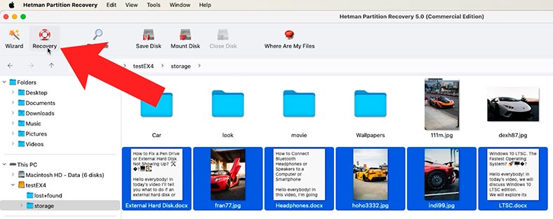 Hetman Partition Recovery: выделяем все нужные файлы и жмем по кнопке Восстановить