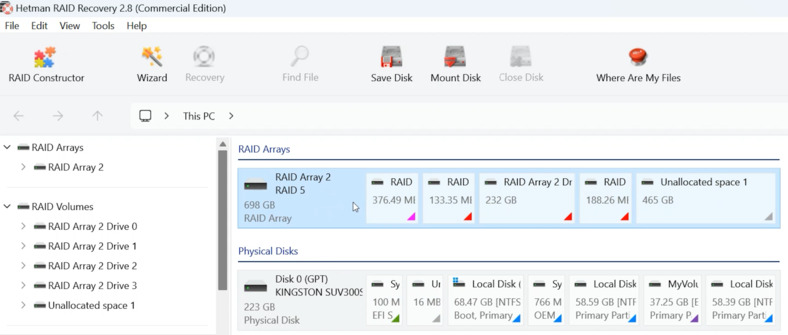  Hetman RAID Recovery: новый виртуальный раздел RAID 5