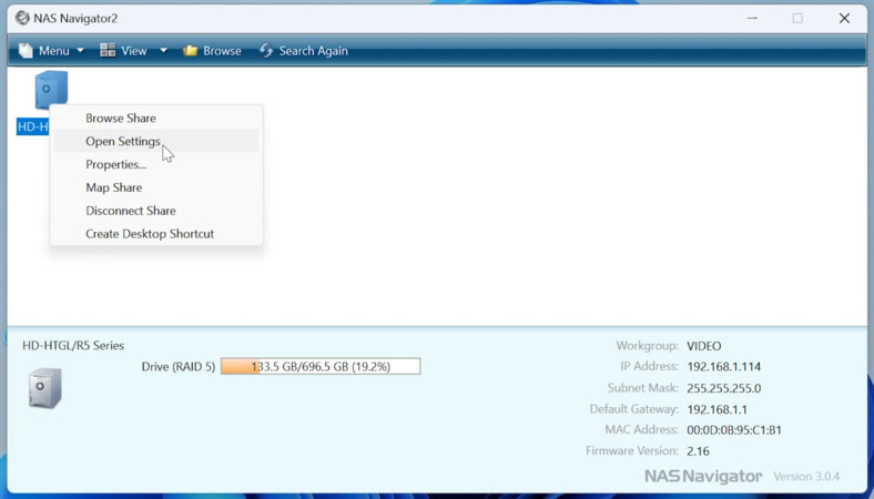 Запустите NAS Navigator Buffalo hd-H1.0TGLR5