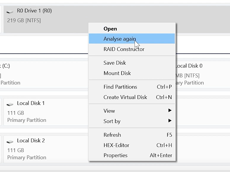 Hetman RAID Recovery: analyze the disk array again