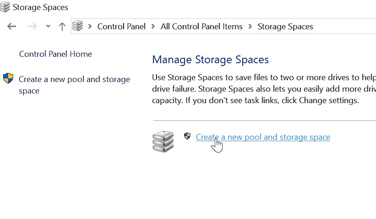 Storage Spaces: Create a new pool