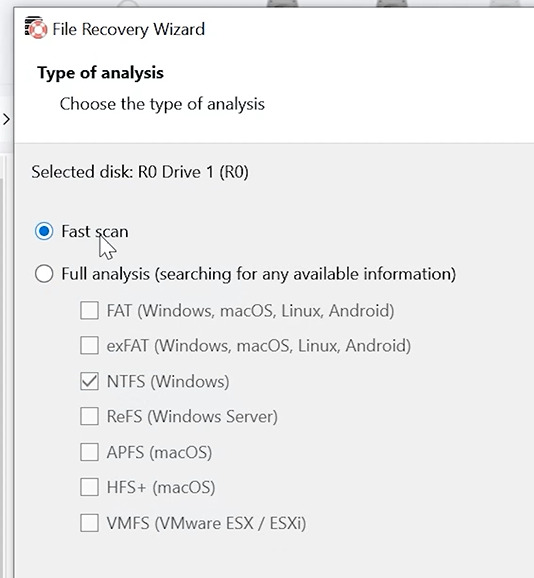 Hetman RAID Recovery: quick scan of the disk array