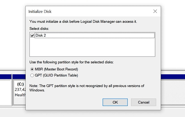 Disk Management: Initialize disk