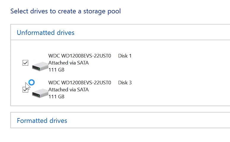 Storage Spaces: drives for the new pool