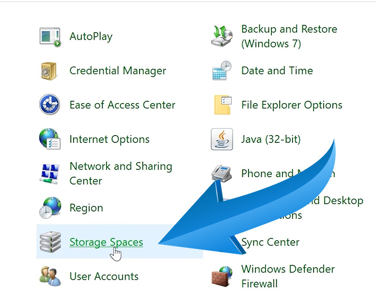 Control Panel - Storage Spaces