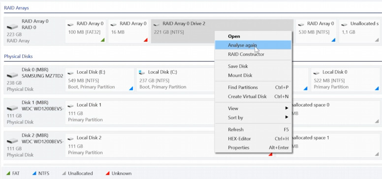 Hetman RAID Recovery: Analyze again – Full Analysis