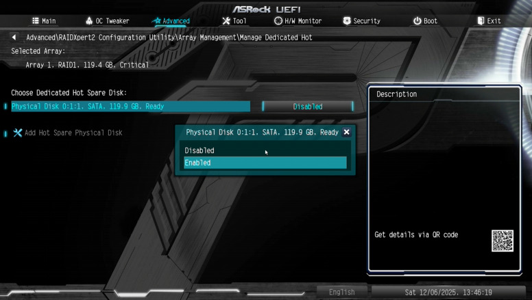 UEFI: Disk Management - Assign Global Hot Spare