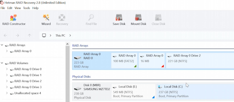 Hetman RAID Recovery: RAID 0 in the program main window
