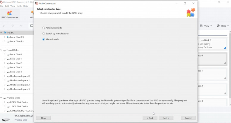 Hetman RAID Recovery: RAID constructor - Create manually