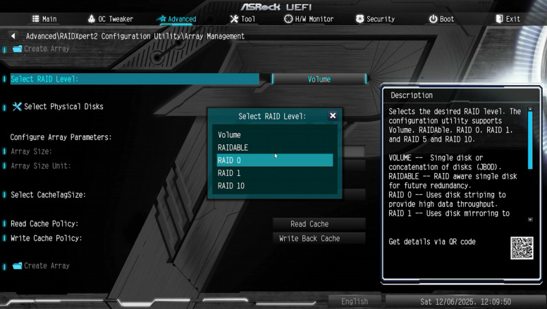 UEFI: Array Management - Create Array – Select RAID Level