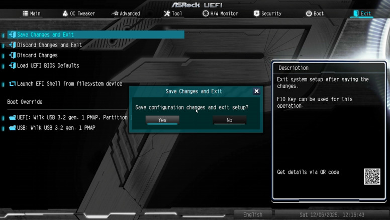 UEFI: Save configuration change and exit setup