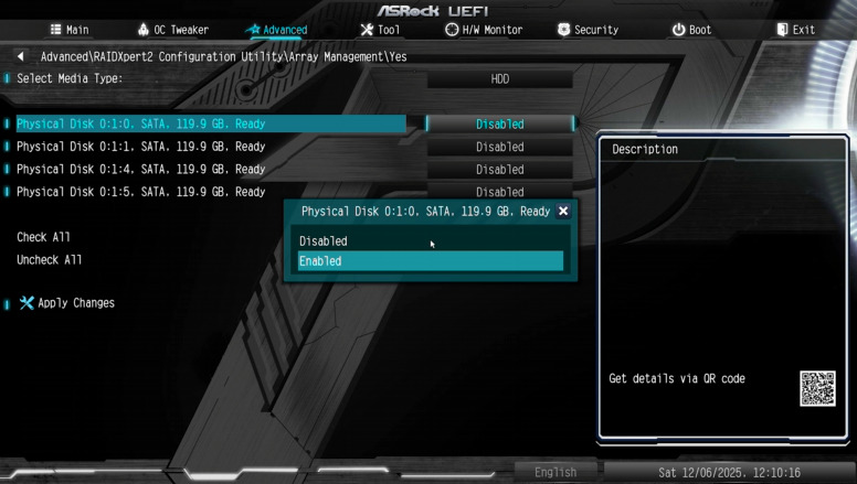 UEFI: select the disk and set the value – Enabled