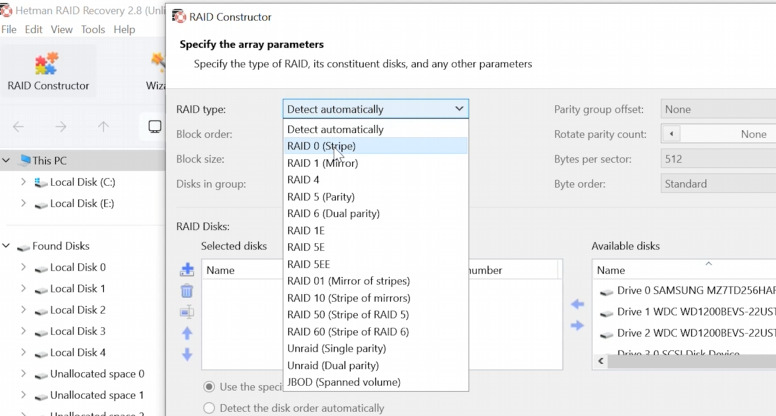 Hetman RAID Recovery: specify RAID type