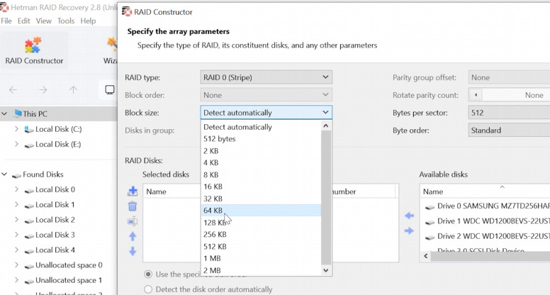 Hetman RAID Recovery: specify stripe size