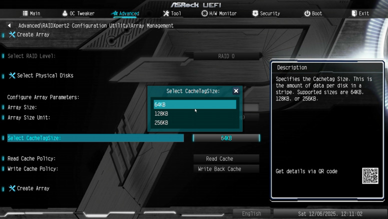 UEFI: change stripe size and configure cache