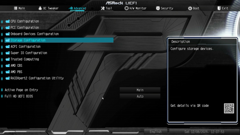 UEFI: Advanced - Storage configuration
