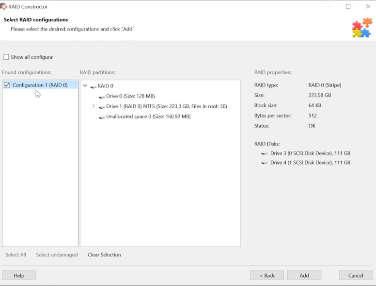 Hetman RAID Recovery: erkannte Array‑Konfiguration