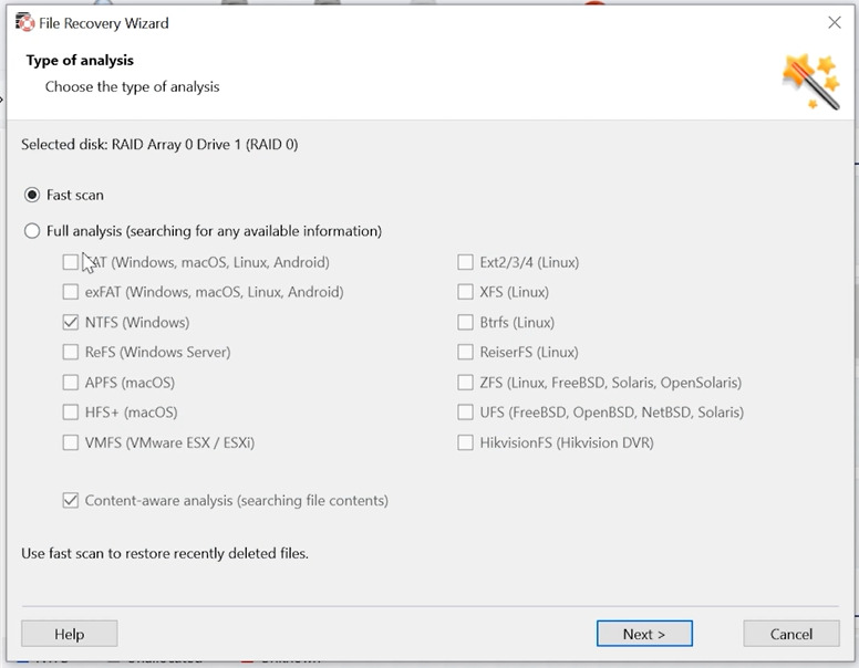 Hetman RAID Recovery: Schnellscan von RAID0
