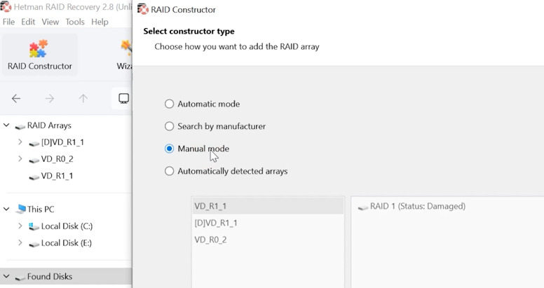 Hetman RAID Recovery: RAID‑Konstruktor – manuell erstellen