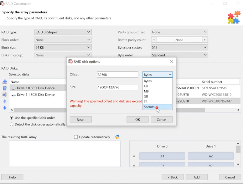 Hetman RAID Recovery: Offset ändern