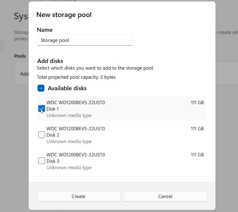 Windows Storage Spaces: adding disks to a new pool Windows Storage Spaces: adding disks to a new pool