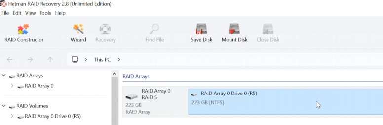 Hetman RAID Recovery: RAID array in the disk manager Hetman RAID Recovery: RAID array in the disk manager