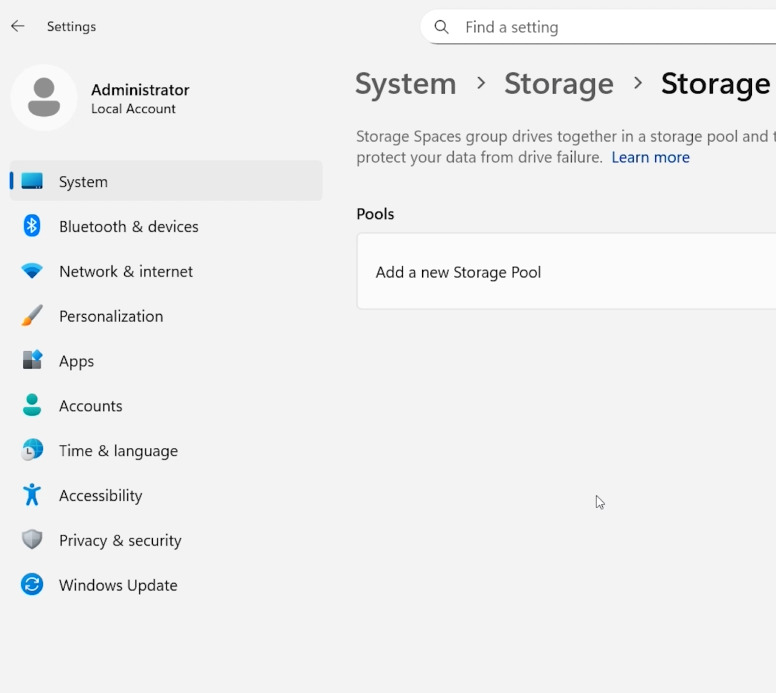 Windows Storage Spaces: add a new pool Windows Storage Spaces: add a new pool